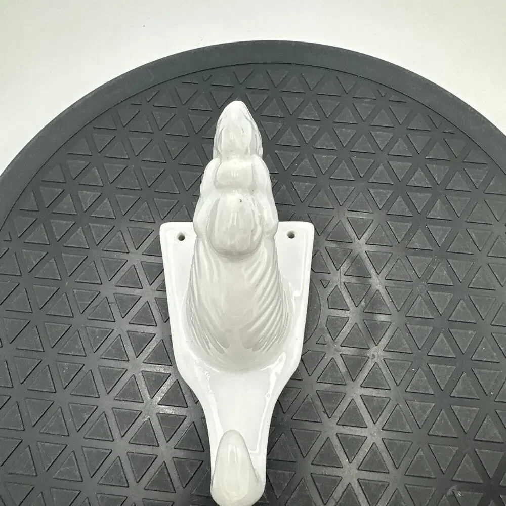 Small Rooster Wall Hook White Ceramic